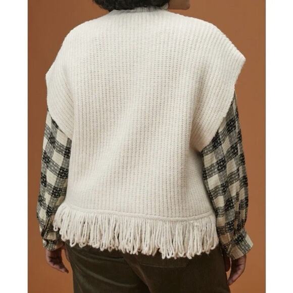 Anthropologie Fringed Mock Neck Ivory Sleeveless Sweater Vest - Picture 3 of 8